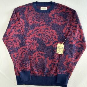 Red and Blue Crewneck Sweater with Intricate Pattern